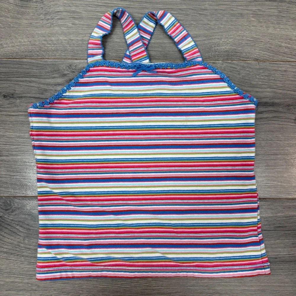 Y2K Childrens Place Girls Striped Camisole Top 7/8 Cross‑Back Multicolor
